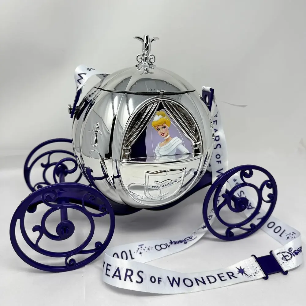 Disney 100 Cinderella Coach Popcorn Bucket Silver Chrome Limited Release NEW